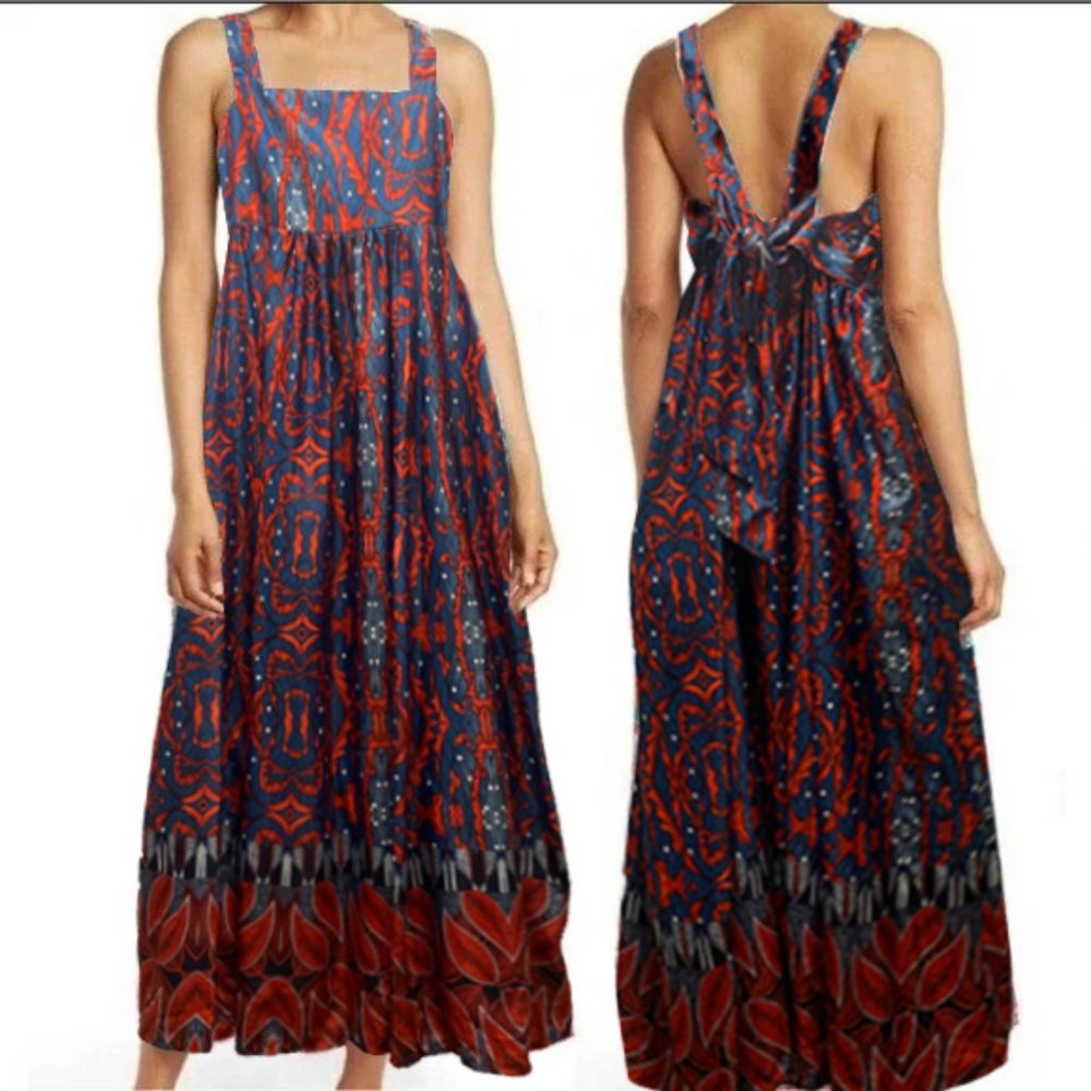 STITCHDROP Red and Blue Maxi Dress, L